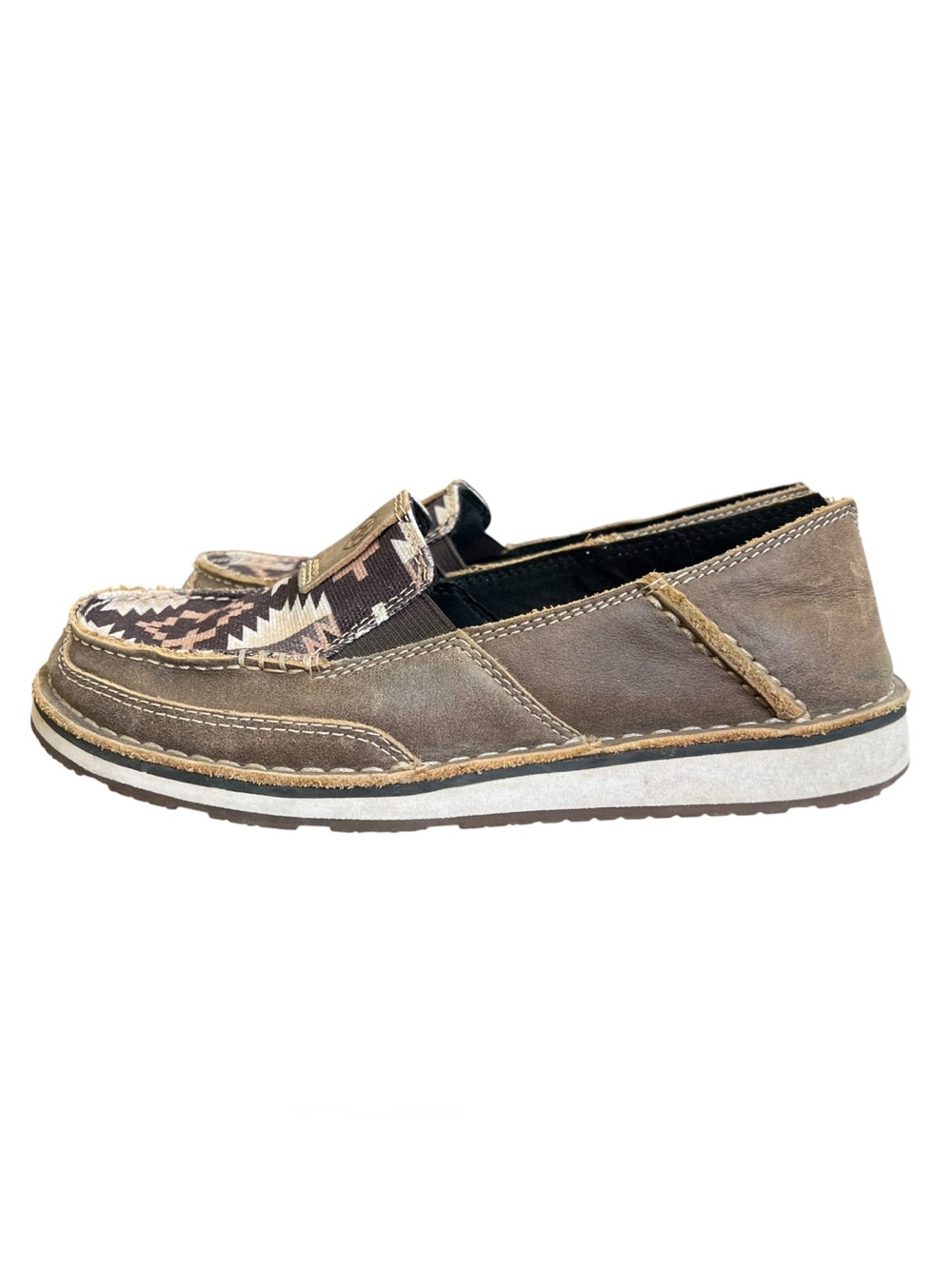 ARIAT Women’s Aztec Southwestern Leather Canvas Cruiser Slip On Loafers Sz 6